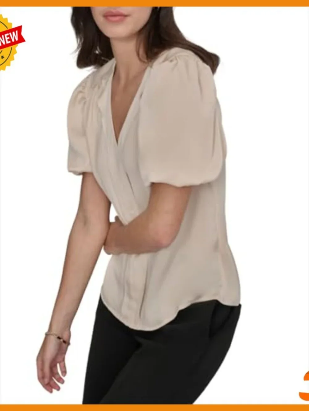 Short Sleeve V-Neck Pleated Puff Sleeve Blouse for Work